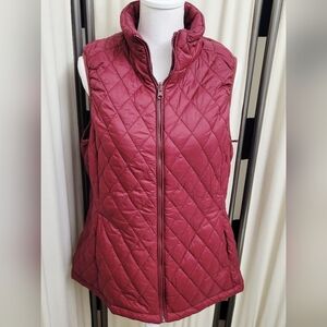 Land's End Quilted Burgundy Red Women's Puffer Vest | Size Large